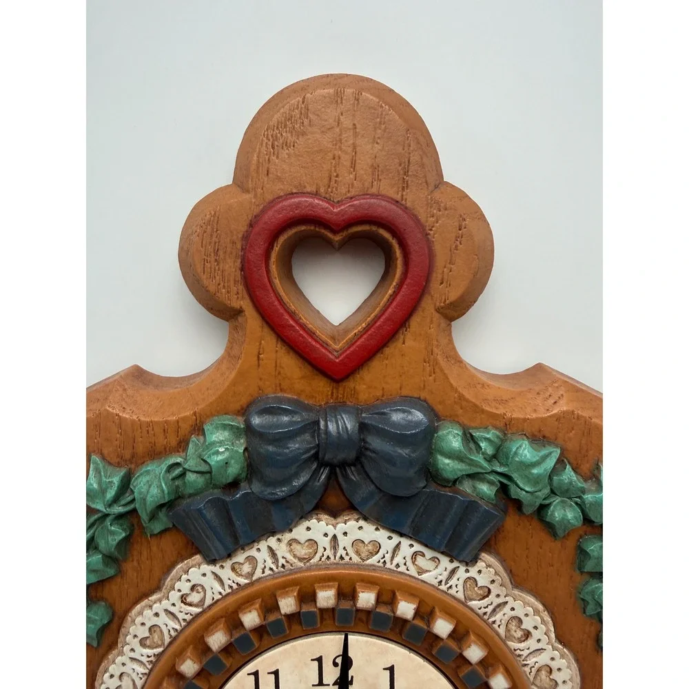 Home Interiors & Gifts Vintage Country Apple Wall Clock Faux Wood Heart Repair